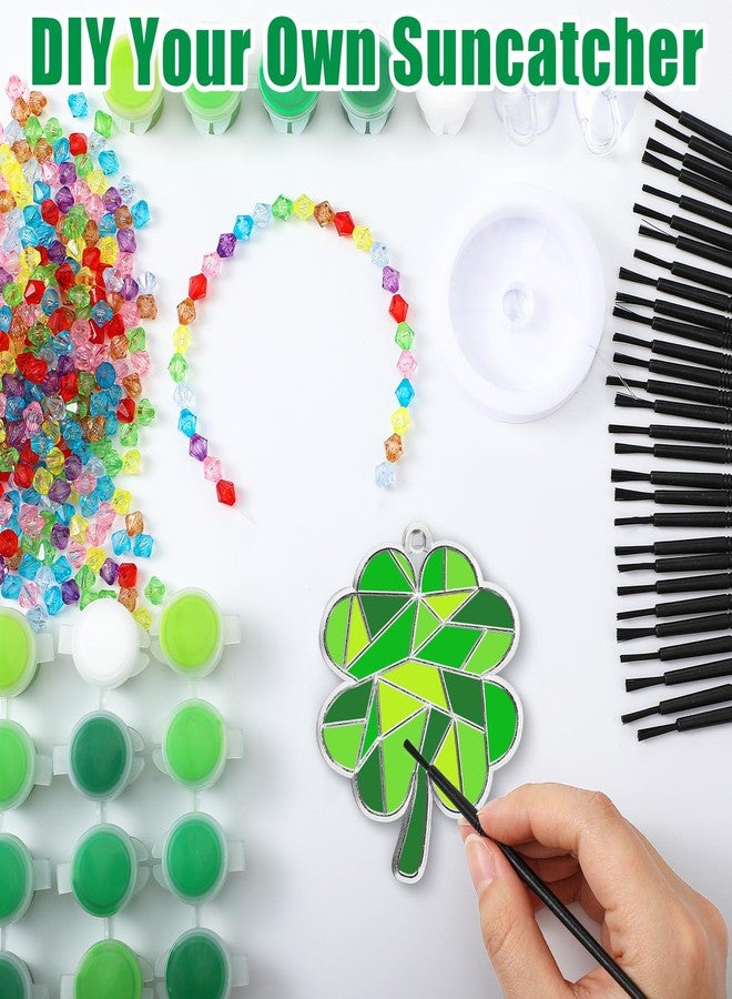WinnerWhy 36 Sets St. Patrick's Day Shamrock Suncatchers Ornaments Decorations DIY Window Paint Suncatchers Craft Kits Lucky Shamrock Sun Catcher Gifts for Home Party Supplies Arts and Crafts Project - Image 3